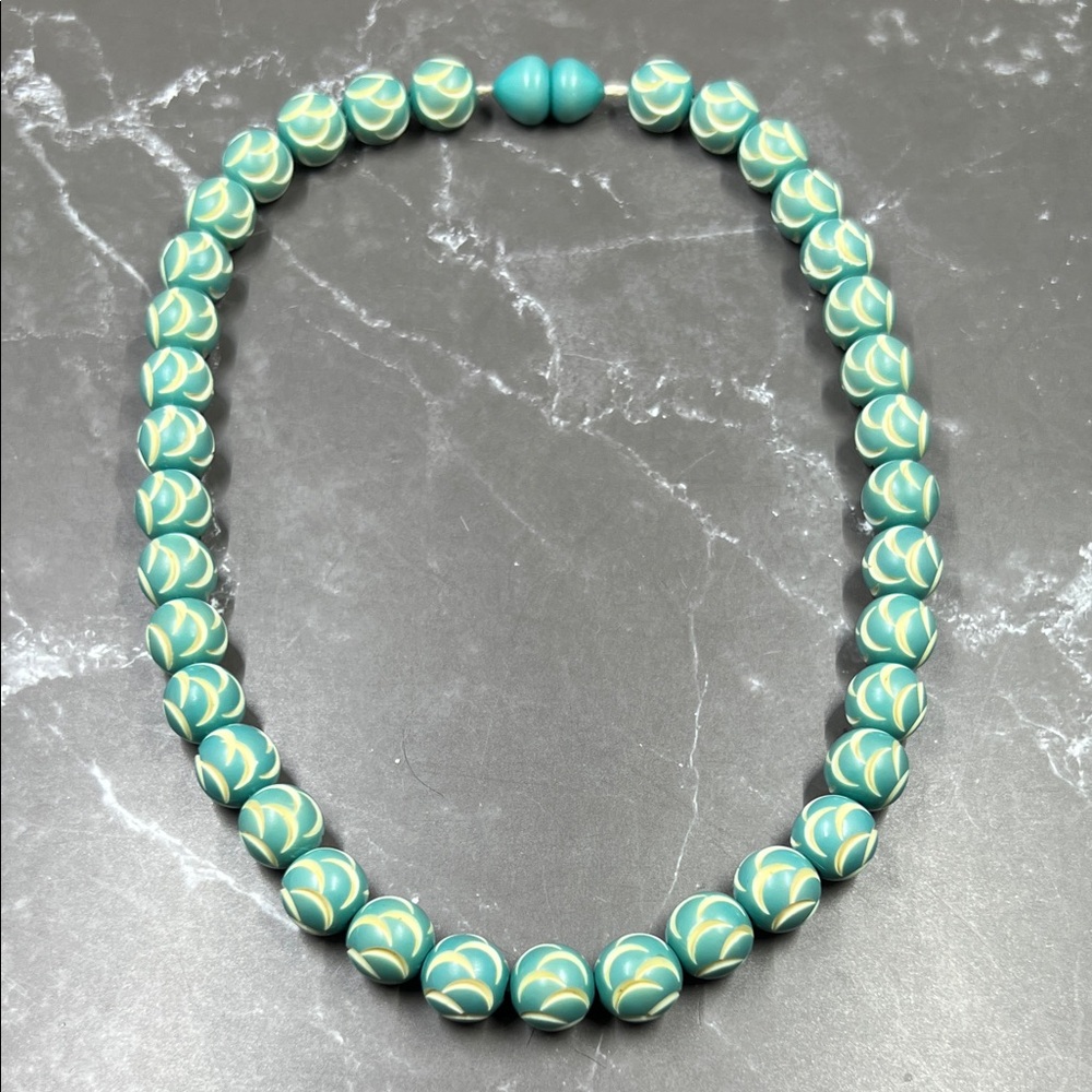 Vintage Green Over Carved Bone Necklace